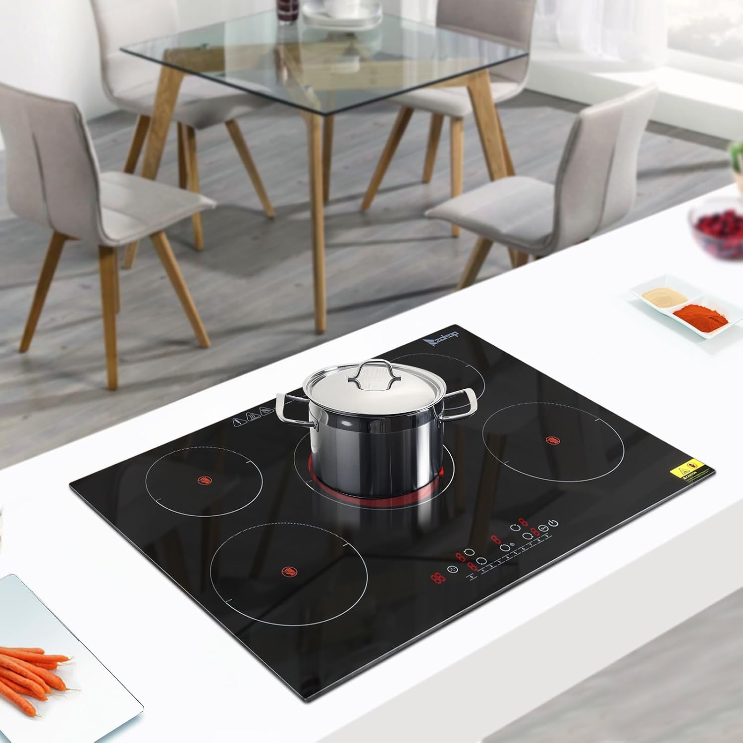 Winado 5 Burners Electric Ceramic Cooktop 30 inch, 220-240V Flat Top Stove, Multi-function Elecric Stove Top w/9 Heating Level, Kid Safety Lock, Sensor Touch Control, Timer Setting 7600W, No Plug