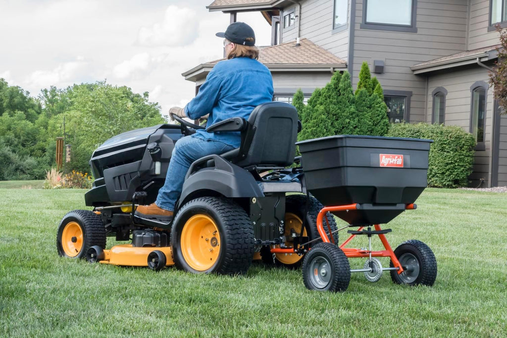 Agri-Fab 45-0547 185 lb. Tow-Behind Lawn & Garden Broadcast Spreader for Seed,Fertilizer,Salt,Ice Melt; Easy to use Flow Control from Seat of Riding Lawn Mower
