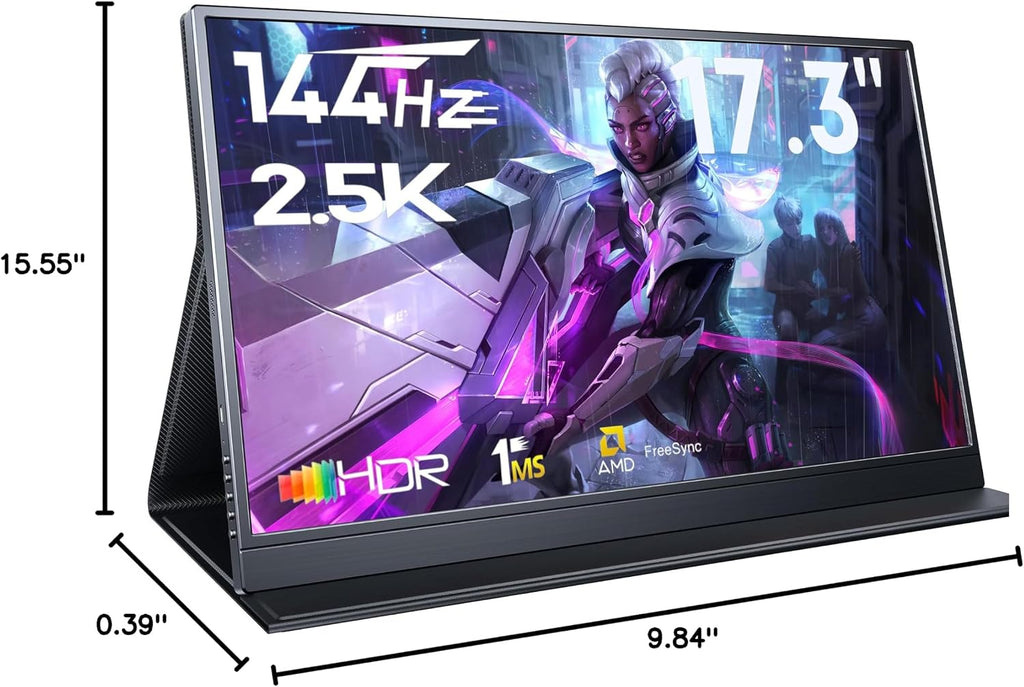 Portable Gaming Monitor, 17.3' 2.5k 144HZ IPS Portable Laptop Monitor, Second Screen Dual USB C HDMI Computer Gaming Display with Speakers & Smart Cover, Travel Monitor for PC Phone PS4/5 Xbox Switch