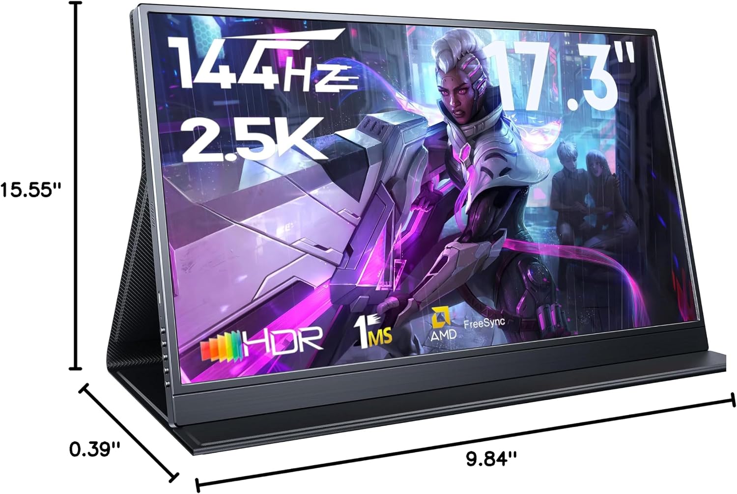 Portable Gaming Monitor, 17.3' 2.5k 144HZ IPS Portable Laptop Monitor, Second Screen Dual USB C HDMI Computer Gaming Display with Speakers & Smart Cover, Travel Monitor for PC Phone PS4/5 Xbox Switch