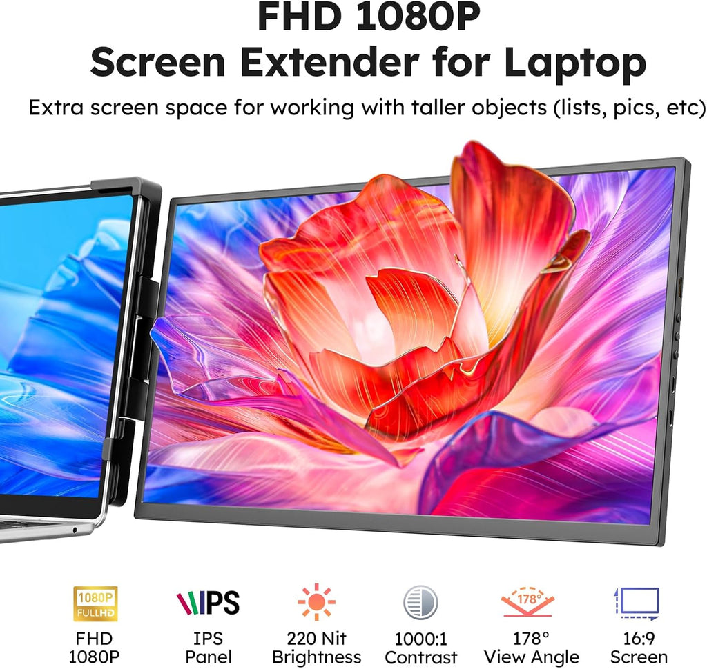 Dopesplay Laptop Screen Extender, 15.6' FHD 1080P IPS External Portable Monitor for Laptop, Plug & Play Dual Screen Monitor for 13'-17' Laptops, Compatible with Mac, Wins, Chrome, Android, Dex