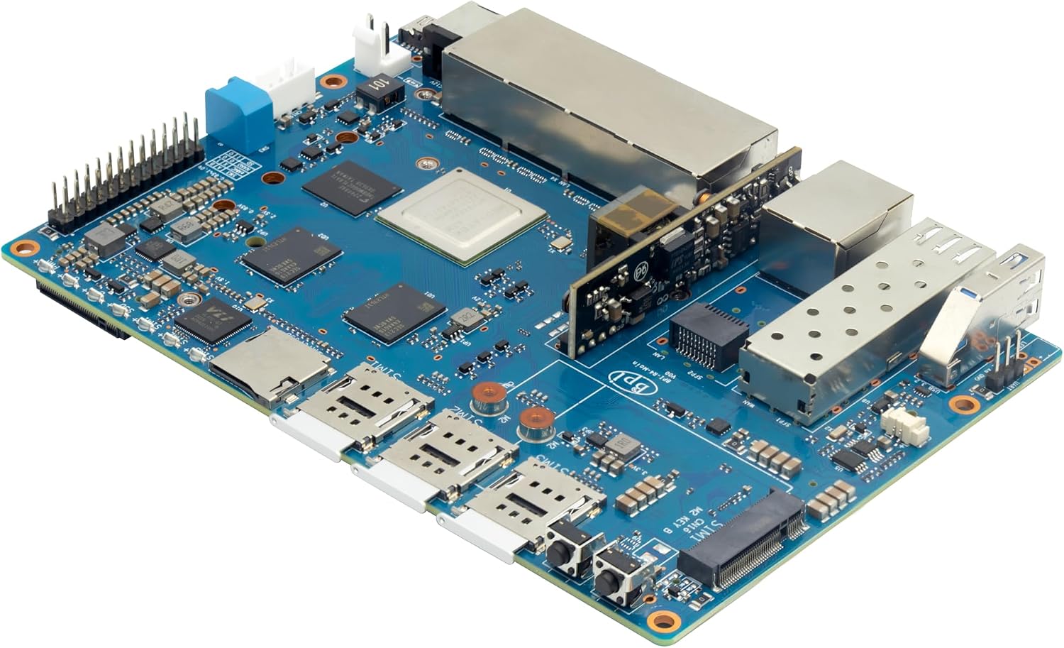 Banana Pi BPI-R4 WiFi 7 Wireless Dual-Band WiFi Router Board OpenWRT, with MediaTek MT7988A (Filogic 880) SoC, Support 2X 10GbE SFP and 4X GbE Gigabit Ethernet for NAS Smart Home Gateway (POE SET2)
