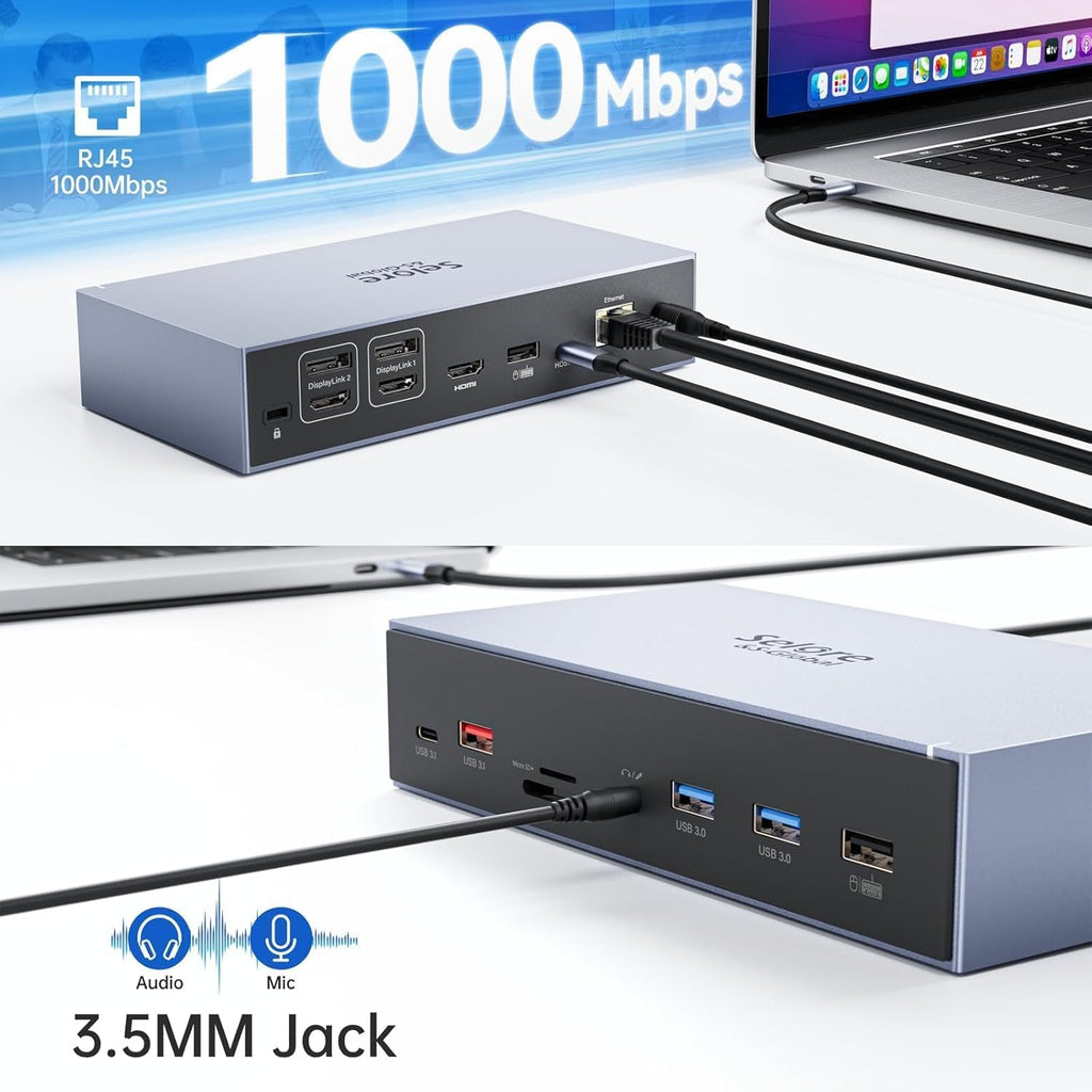 Selore&S-Global Displaylink Docking Station 3 Monitors for MacBook M1/M2/M3/Windows, Dual Triple Display Link USB C Dock with 3 HDMI, 2 DP, DC Power, USB A&C, Ethernet，DC Power for Dell/HP/Lenovo