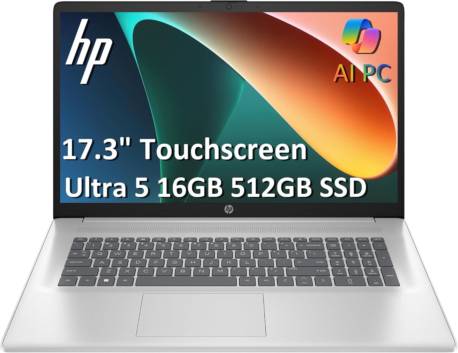 HP 17 Laptop AI PC (17.3' HD+ Touchscreen, Intel 12-Core Ultra 5 225U (> i7-1355U), 16GB DDR5 RAM, 512GB SSD) for Business, Home, Students, Backlit, Fingerprint, Webcam, Win 11 Pro, Silver