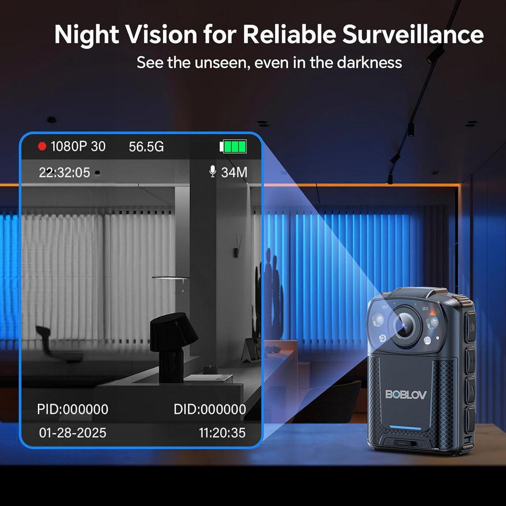 BOBLOV KJ26 2K Body Camera with Dual 2000mAh Batteries & Charging Base, 8H Continuous Recording, Night Vision, and 360° Rotatable Clips for Law Enforcement, Security & Outdoor Use (256GB)