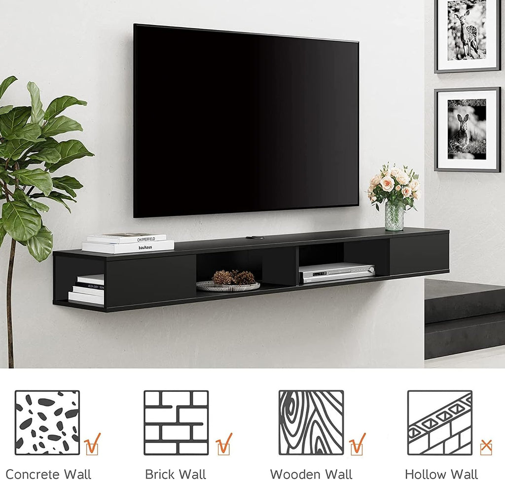 WAMPAT Floating Entertainment Center for 80 Inch TV,TV Stand Wall Mounted with LED Light, Floating TV Shelf Under TV for Living Room, Bedroom, Black