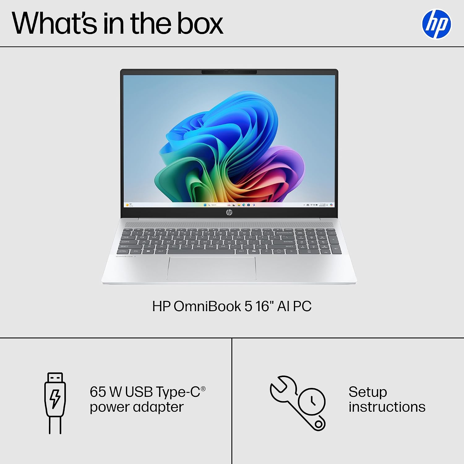 HP OmniBook 5 16 inch AI PC, 2K Touchscreen Display, Intel Core Ultra 5 225U, 16 GB RAM, 512 GB SSD, Intel Graphics, Windows 11 Home, Glacier Silver, 16-af1700nr