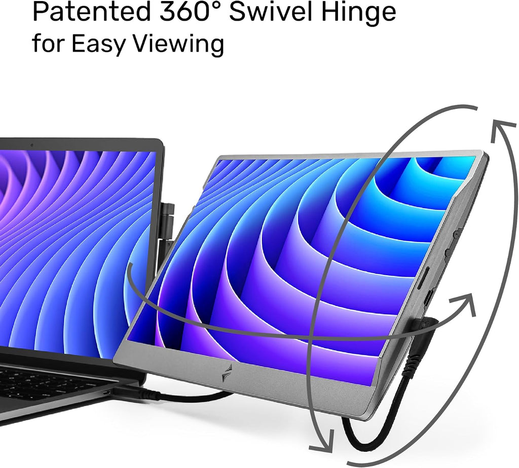 SideTrak Swivel 14' Portable Monitor for Laptop, Screen Extender with Patented Swivel Hinge, Attachable Travel Monitor, Dual Screen FHD Display, USB-C® & HDMI, (Dark Gray)