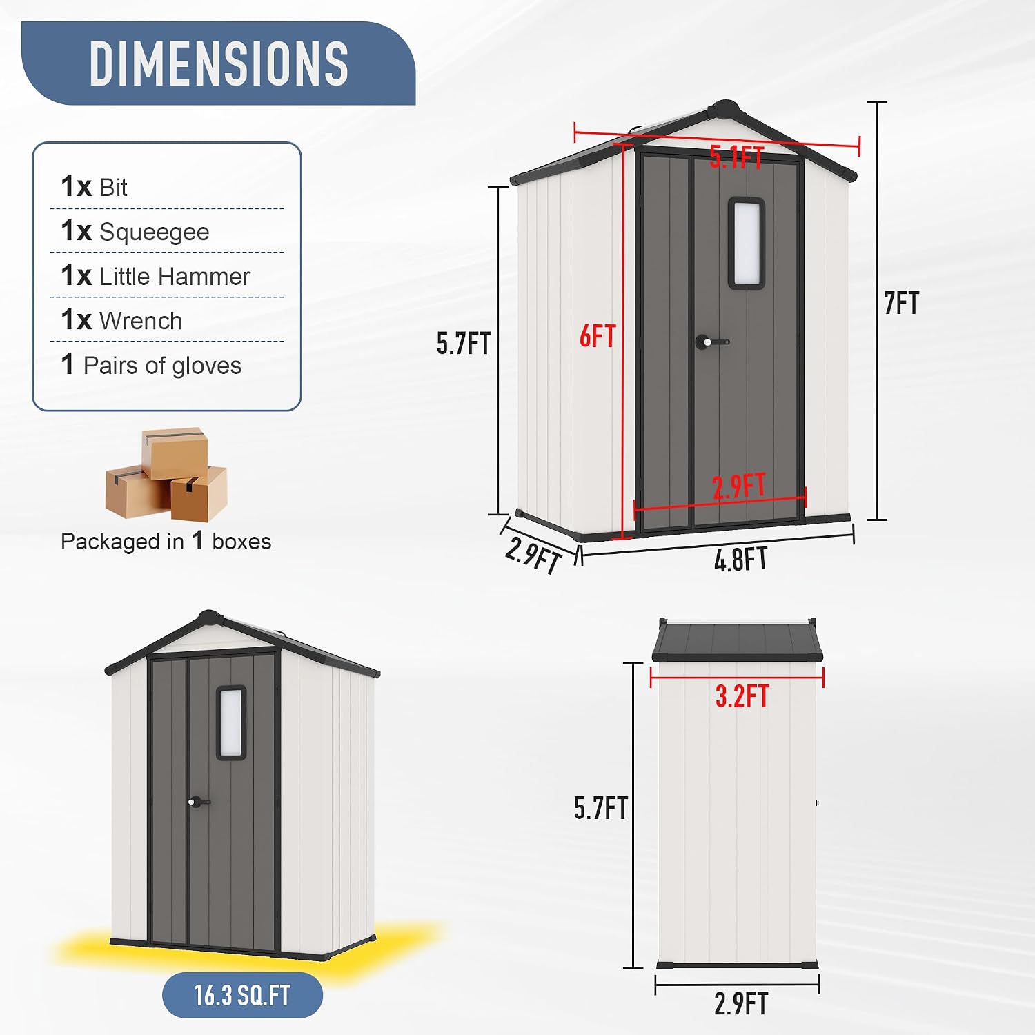 ‌Yokayoay 3x5 FT Resin Storage Shed, Featuring 0.6' Thick Panels, Weatherproof Outdoor Tool Shed with Floor for Garden, Lawn, Backyard