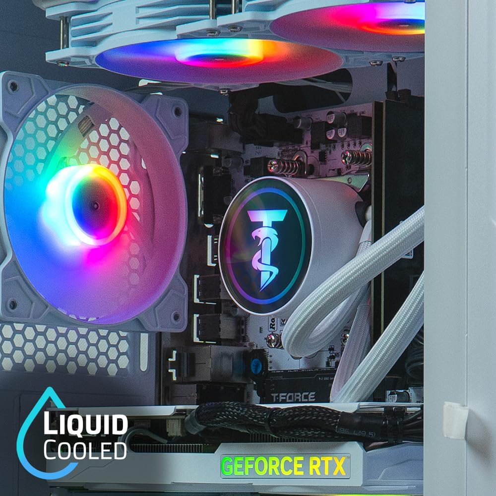 ViprTech Ghost 4.0 Liquid-Cooled PC - AMD Ryzen 7 (4.4Ghz Turbo), RTX 5060 Ti, 32GB DDR4, 1TB SSD, VR-Ready, Streaming, WiFi BT, RGB, Win 11, Gaming Desktop Computer Prebuilt, White