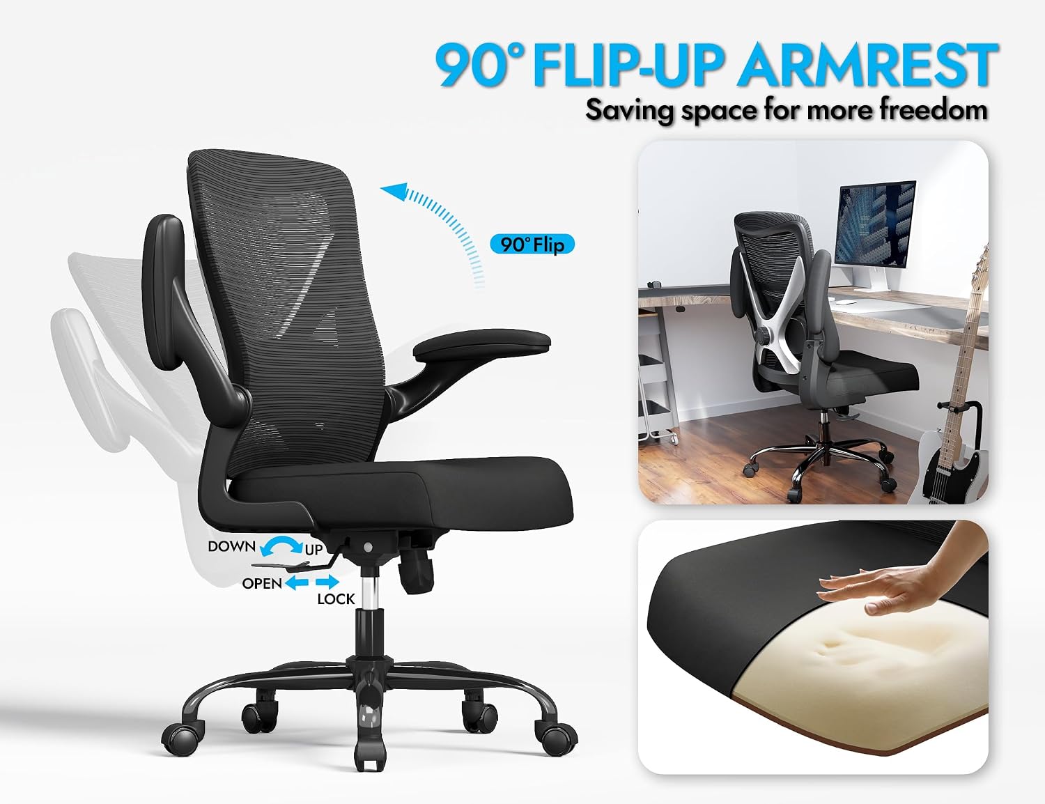 Ergonomic Office Chair - X-Shaped Computer Desk Chairs Comfy, Mesh High-Back Gaming Chair with Adjustable Lumbar Support, Executive Task Chair for Adults, Comfortable for Long Hours, Black, Pack of 6