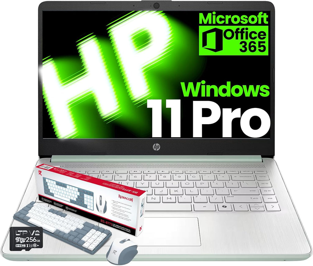HP 2025 14 Inch Ultra Light Student Laptop, 16GB RAM, Intel N150(Beats N4120), 384GB Storage(128GB UFS+256GB MSD),1 Year Microsoft 365, Wins 11 Pro, Copilot Key, Patented KB Kit, Willow Green