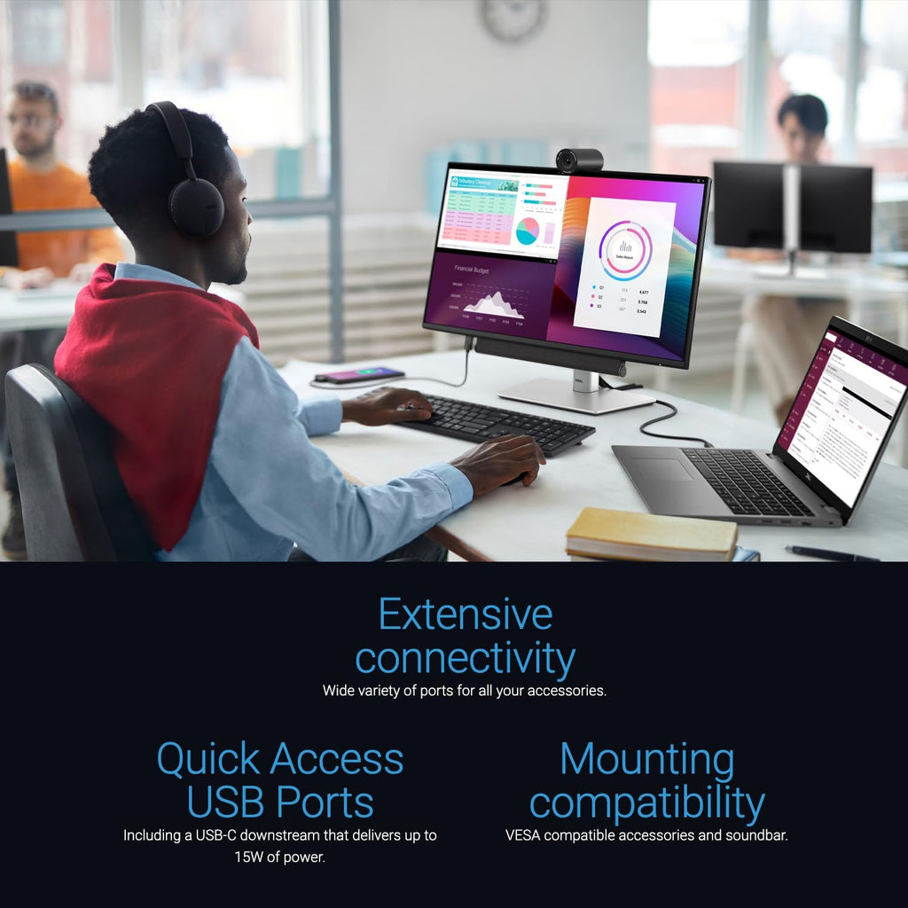 Dell P2425H 24-Inch 1920 x 1080 FHD Flat Screen LED Monitor Bundle with 3-Port USB-C Portable Expansion Hub for USB-C and Universal Screen Cleaner for LCD (Large Bottle) (3 Items)