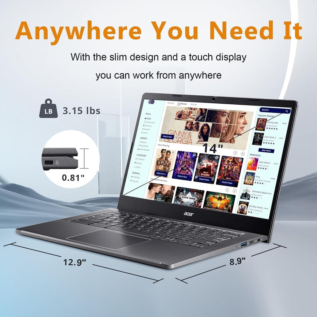 acer Chromebook Plus 514, 14' FHD Touchscreen Laptop, Intel 8-Core i3-N305, 8GB RAM, 512GB SSD, Chrome OS, Long Battery Life, High-End Business/Luxury Gift