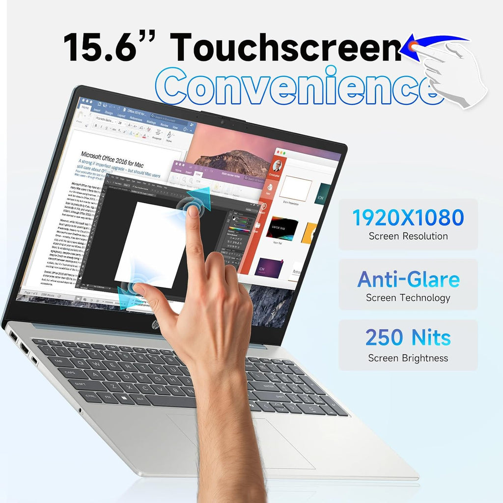 HP 15.6' FHD Touchscreen Laptop Computer for Student & Business, Intel 8-Core Processor, 16GB RAM, 512GB SSD, WiFi 6, Bluetooth 5.3, HDMI, Type-C, Windows 11 Pro & Accessoires, Blue