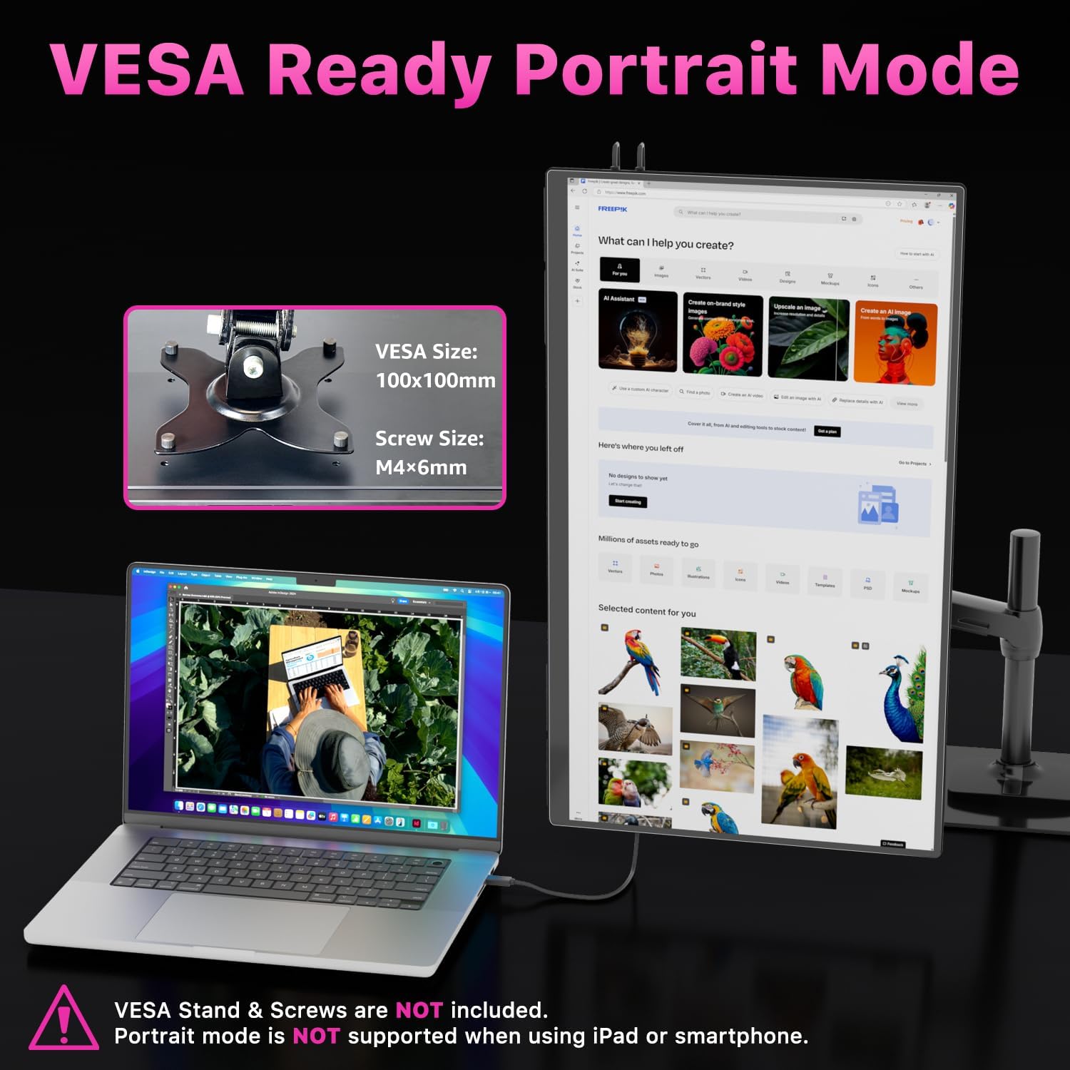 cocopar Portable Monitor IPS Travel Monitor with USB-C HDMI Portable Screen for Laptop MacBook Surface PC PS4/5 External Display with Kickstand, VESA Mountable, 23.8 Inch
