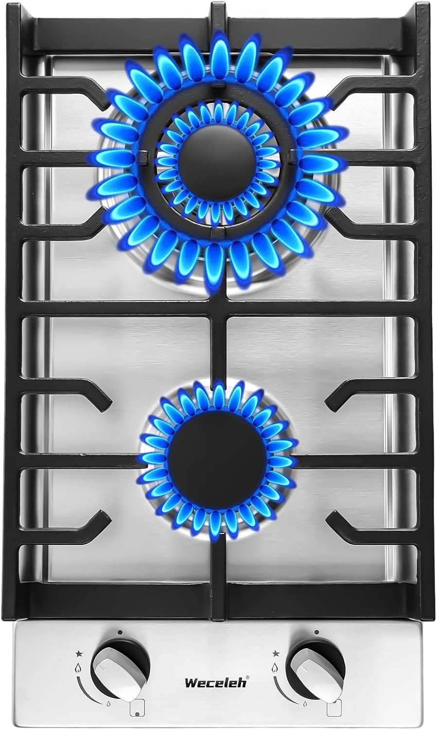 2 Burner Gas Cooktop, 12 Inch Built-in Gas Stove Top, NG/LPG Convertible Stainless Steel Propane Stove, Electronic Auto Ignition & Heavy-Duty Cast Iron Grates for Kitchen, Apartment, RV, Outdoor