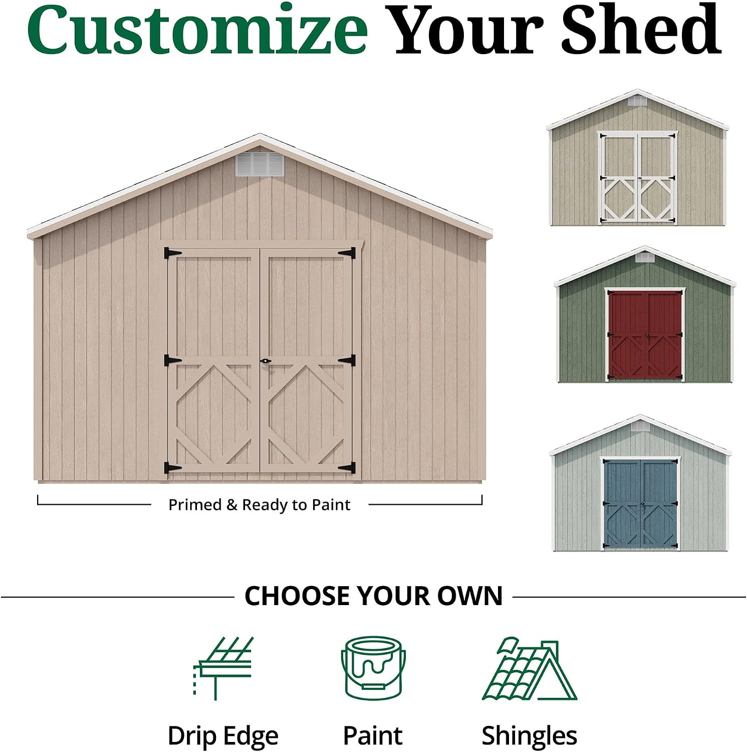 Little Cottage Co. 12x16 Classic Gable Shed, Outdoor Wood Storage Do-It-Yourself Precut Kit