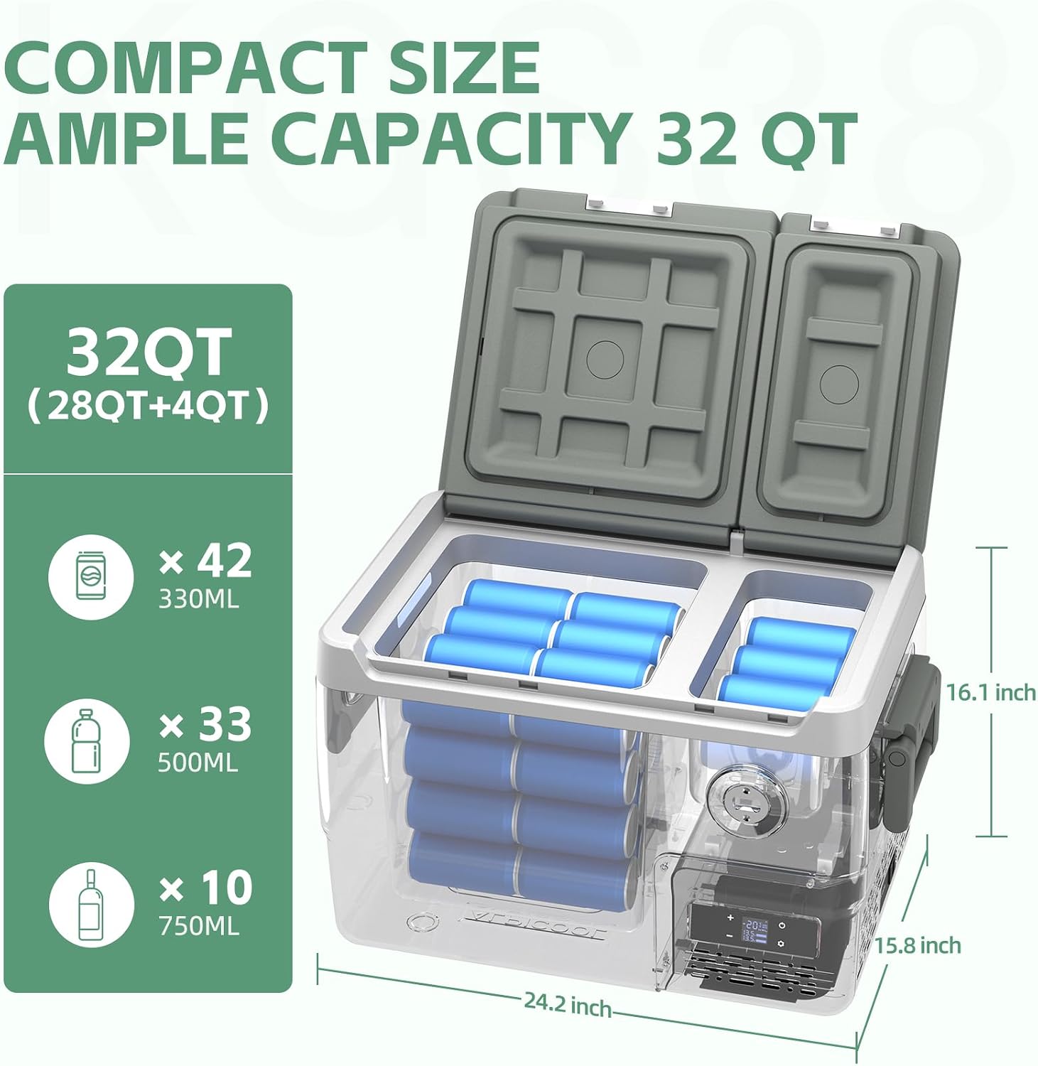 Alpicool Car Refrigerator 12 Volt Dual Zone Portable Car Fridge 32 Quart（30L Electric Cooler with AC/DC，Car Refrigerator Freezer for Truck Van RV Camper SUV, Camping Boat Travel，-4~68°F