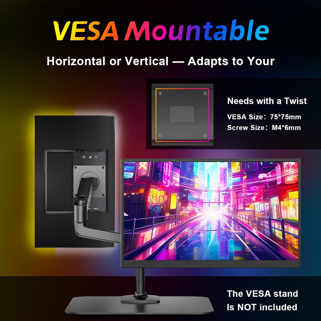 18.5' Portable Monitor 120Hz FHD 1080P, USB-C HDMI Laptop Screen Extender, Second Display for Laptop/PC/Mac/PS5/PS4/Switch, Travel Monitor with Protective Sleeve, VESA Mountable