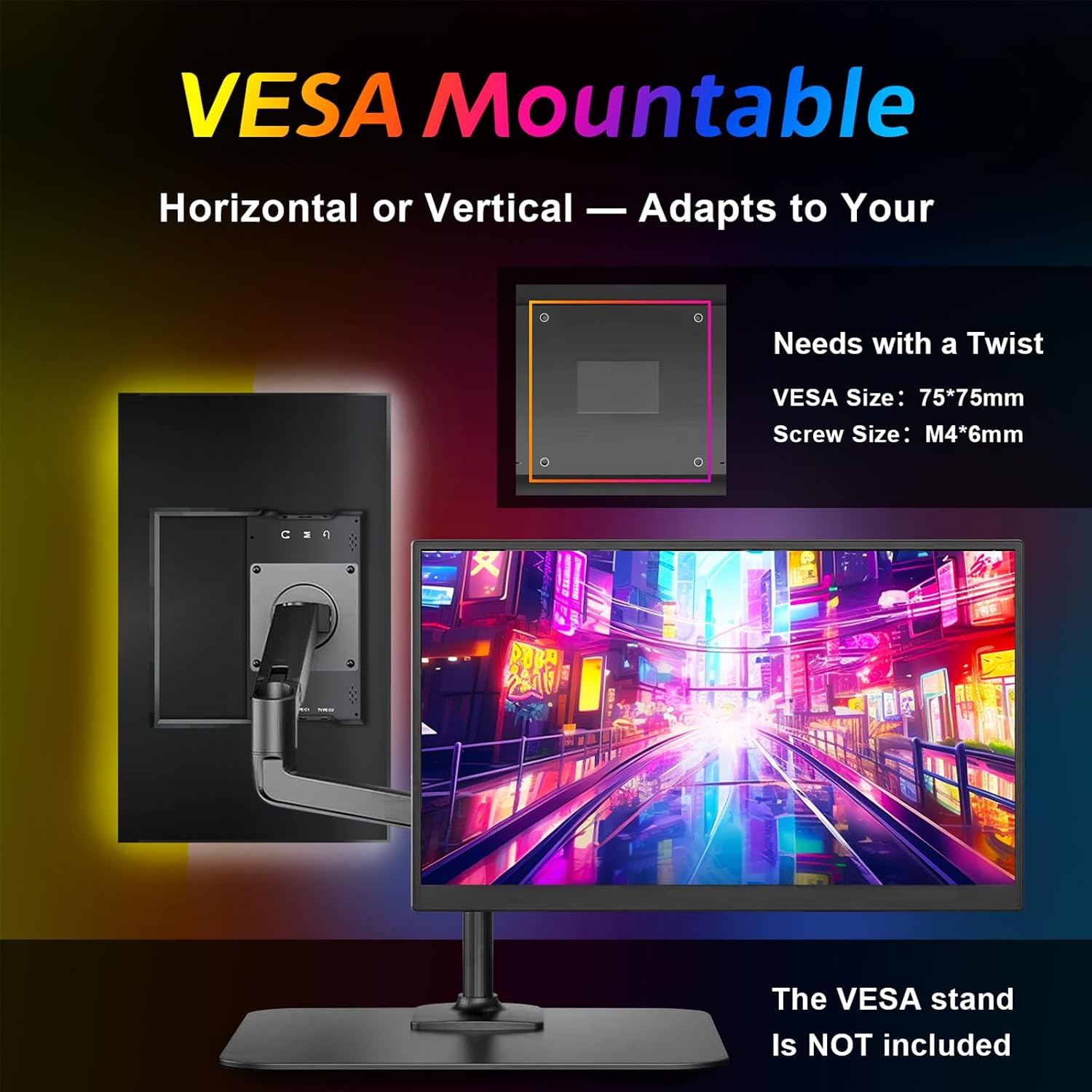 18.5' Portable Monitor 120Hz FHD 1080P, USB-C HDMI Laptop Screen Extender, Second Display for Laptop/PC/Mac/PS5/PS4/Switch, Travel Monitor with Protective Sleeve, VESA Mountable