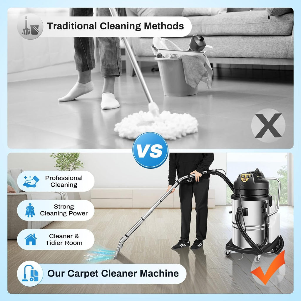 LYNICESHOP Carpet Cleaning Machine, Portable Carpet & Upholstery Spot Cleaner 3in1 Pro Vacuum Cleaner Extractor for Carpet and Upholstery (60L)