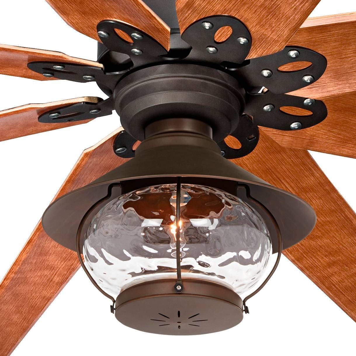 Casa Vieja 72' Predator Rustic Farmhouse Indoor Outdoor Ceiling Fan with LED Light English Bronze Cherry Hammered Glass Damp Rated for Patio Exterior House Home Porch Gazebo Garage Barn