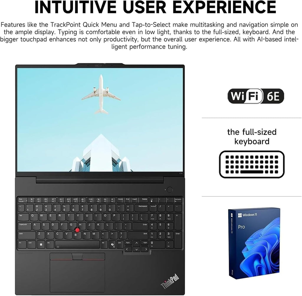 Lenovo ThinkPad E16 Gen 2, 16' FHD+ Touchscreen AI Business Laptop, AMD Ryzen 7 7735U, 16GB DDR5 RAM, 512GB SSD, Fingerprint, Backlit Keyboard, Webcam, Wi-Fi 6E, HDMI, Windows 11 Pro, Black