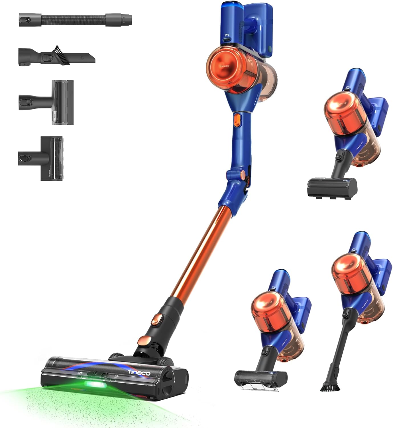 Tineco Pure ONE S70 Cordless Vacuum Cleaner, 200AW Powerful Suction, 3D Sense Pro Cleaning System, 6-Stage Filtration with 95min Runtime, Zero Tangle Brush with 180° Foldable Tube (Blue&Orange)