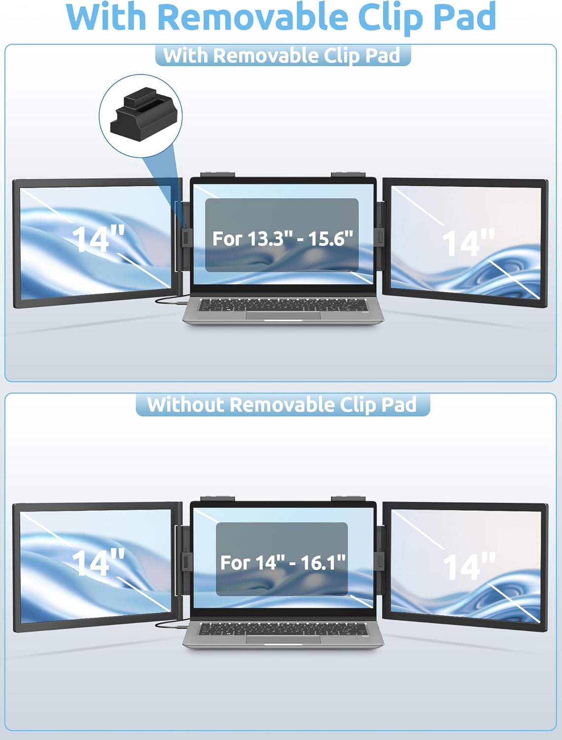 MAGICRAVEN Dual Laptop Screen Extender, 14' 1080P Portable Monitor, Type-C (No HDMI) Plug and Play for 13.3' - 16.1' Laptops, 270° Rotation Attachment Display for Windows/MacOS/Chrome Laptop Phone