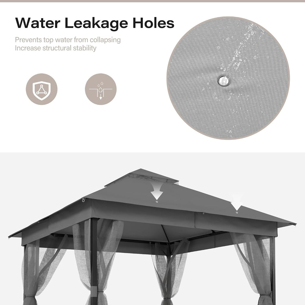 LAUSAINT HOME 10'x10' Waterproof Patio Gazebo with Mosquito Netting, Double Roof Outdoor Gazebo Pavilion Shelter for Backyard, Garden, Lawn, Wedding (Grey)
