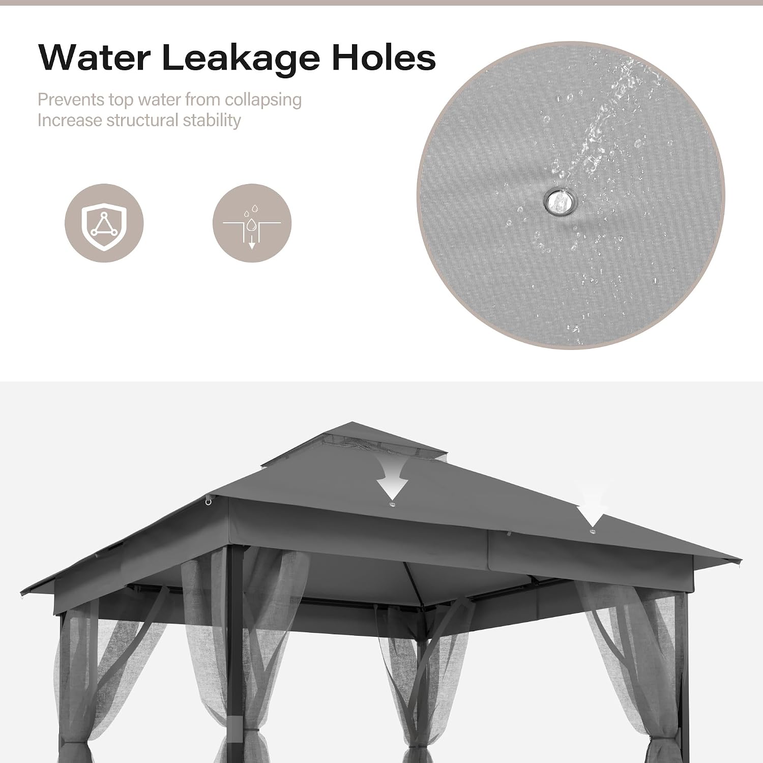 LAUSAINT HOME 10'x10' Waterproof Patio Gazebo with Mosquito Netting, Double Roof Outdoor Gazebo Pavilion Shelter for Backyard, Garden, Lawn, Wedding (Grey)