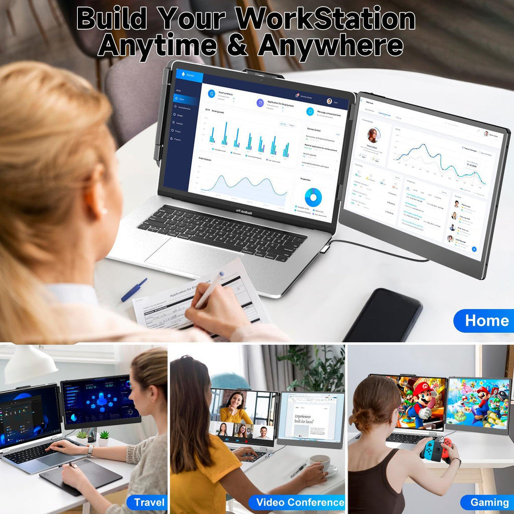 KEFEYA Laptop Screen Extender, 14' Portable Monitor for Laptops 13-17', 1080P FHD IPS Monitor Extender for Laptop with USB-C/HDMI Port, Plug n Play for Windows/Chrome/Mac/Switch/PS5