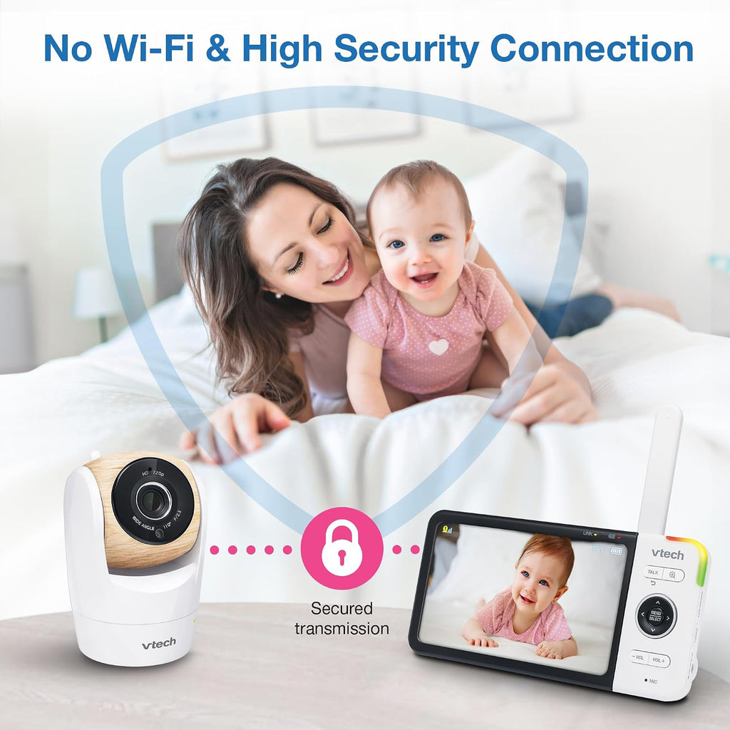 VTech VM928-2HD 5' 720p HD Display 2 Cameras Baby Monitor,110 Wide Angle View,Remote Pan-Tilt-Zoom,Night Vision,Up to 1000ft Range,Temperature Sensor,9 Soothing Sounds & Lullabies,2-Way Talk,No WiFi