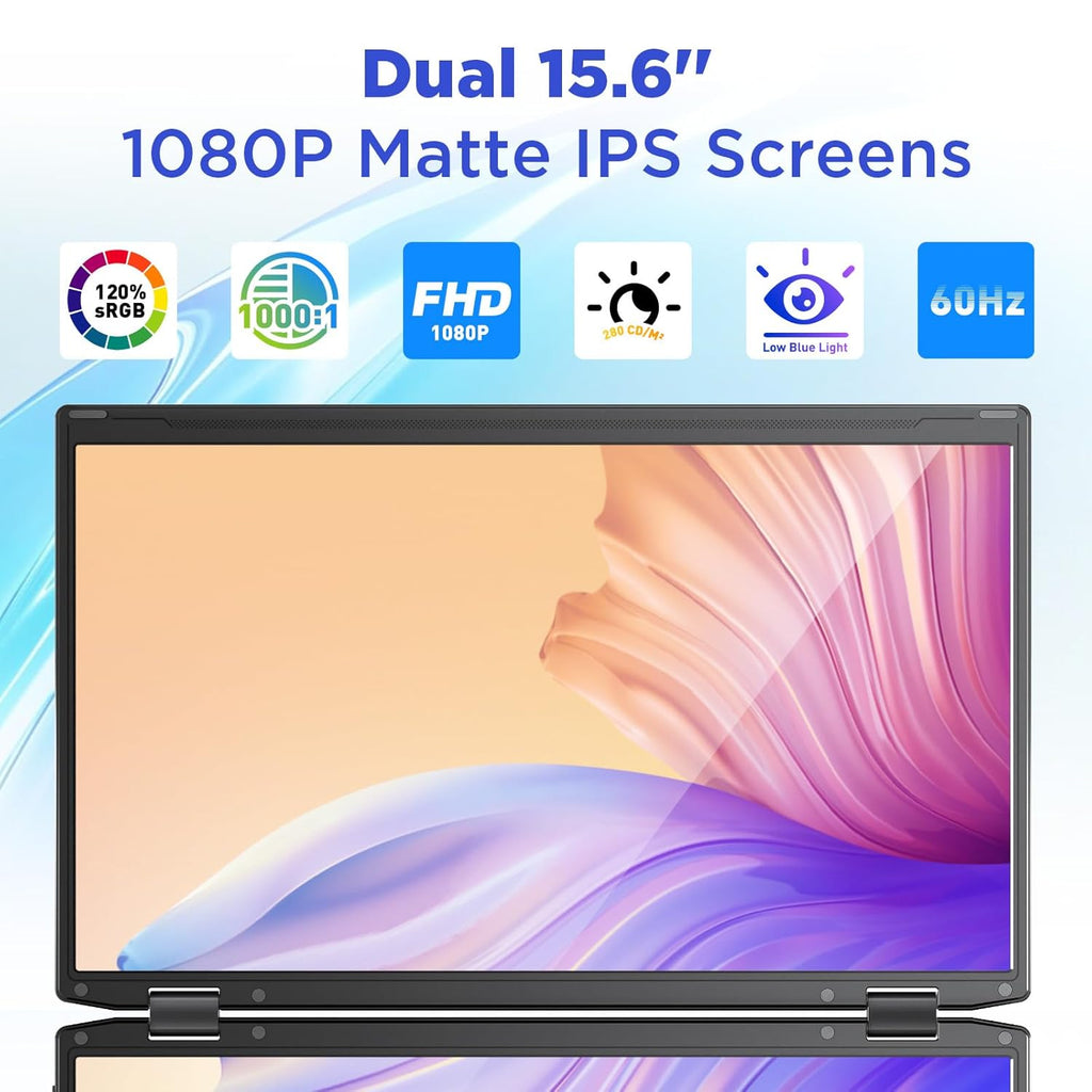 Maxfree Laptop Screen Extender, 15.6'' FHD 1080P Dual Portable Monitor with USB C, HDMI, Plug & Play, VESA Mountable, Lightweight, Dual Monitor for Laptop Windows Mac(M1/M2/M3 chip) Android Ps4 Switch