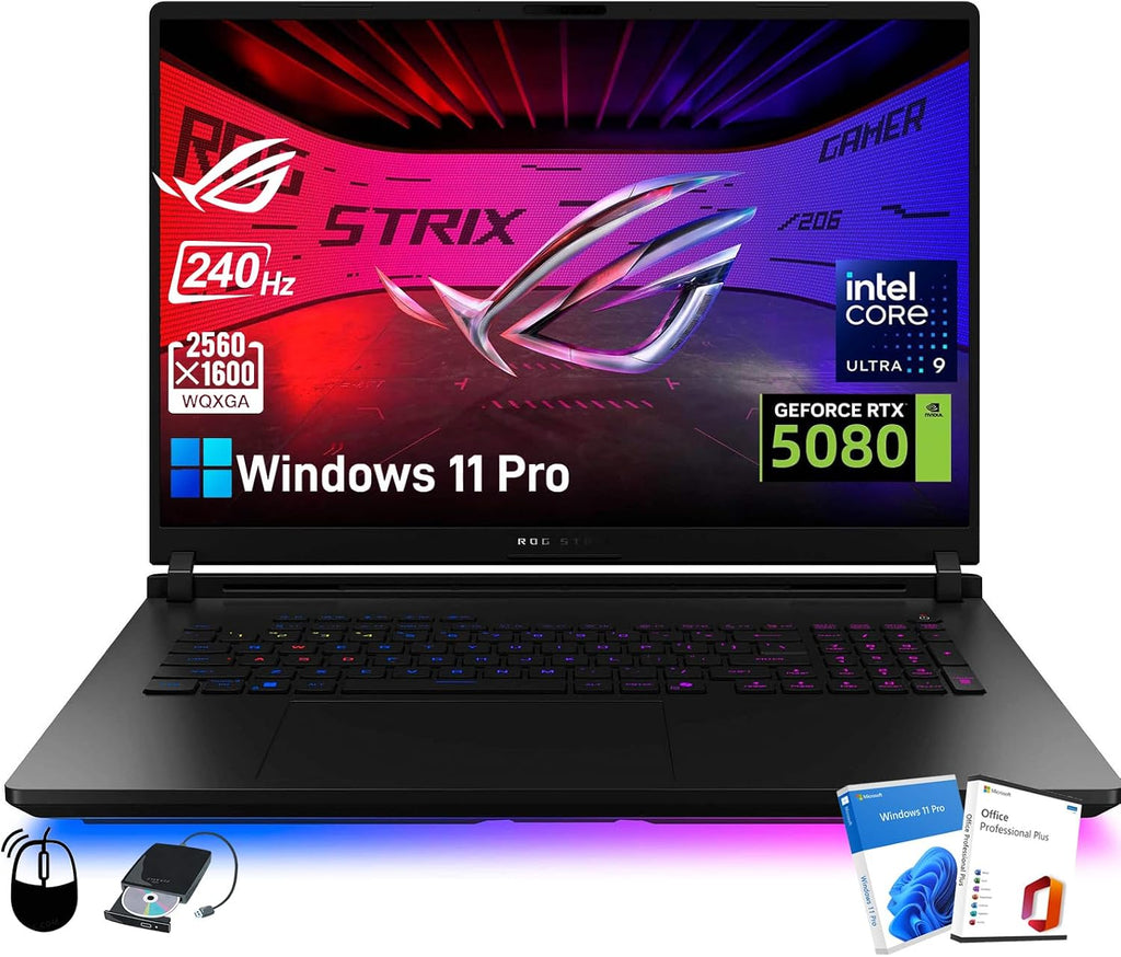 ASUS ROG Strix G18 (2025) Gaming Laptop - NVIDIA GeForce RTX 5080, Intel Ultra 9 275HX, 18' 2.5K 240Hz Display, 32GB DDR5 RAM 2TB SSD, Wi-Fi7, Windows 11 Pro, Office Lifetime & Accessories