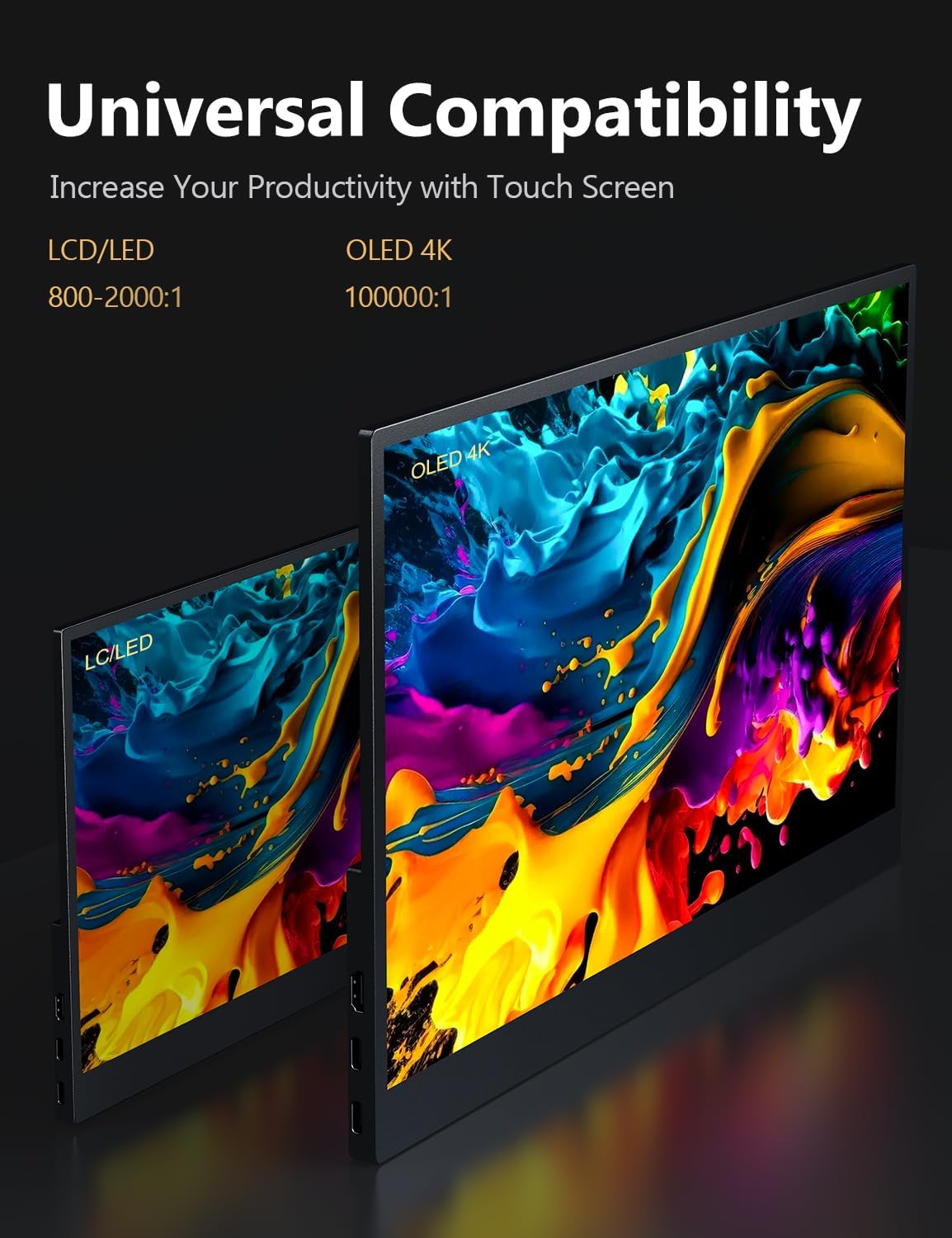 OLED Touch Portable Monitor, 15.6' 4K 60Hz IPS Laptop Monitor, Second Screen Dual USB C HDMI Computer Gaming Display with Speakers & Smart Cover, Travel Display for PC Phone PS4/5 Xbox Switch