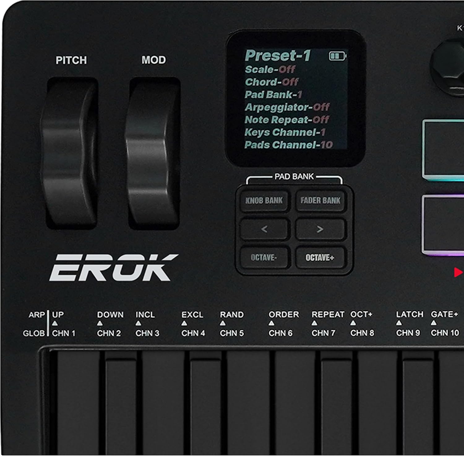 EROK 37 Keys MIDI Keyboard Controller with 3.5mm MIDI Output, 16 Backlit Drum Pads, 8 Knobs, DAW Integration & Arpeggiator, Music Production Equipment and Studio Controller (Dark)
