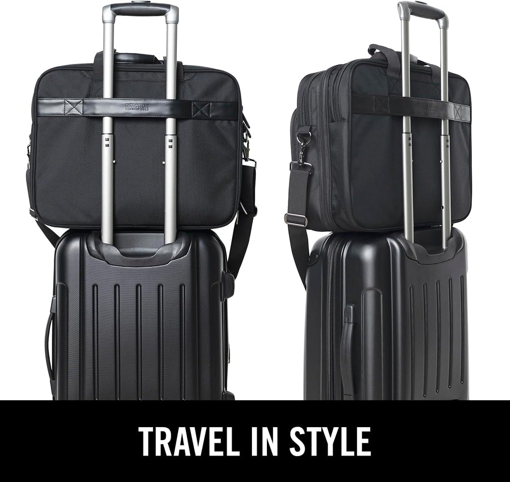 Kenneth Cole Reaction Keystone 1680d Polyester Dual Compartment 17' Laptop Business Portfolio, Black