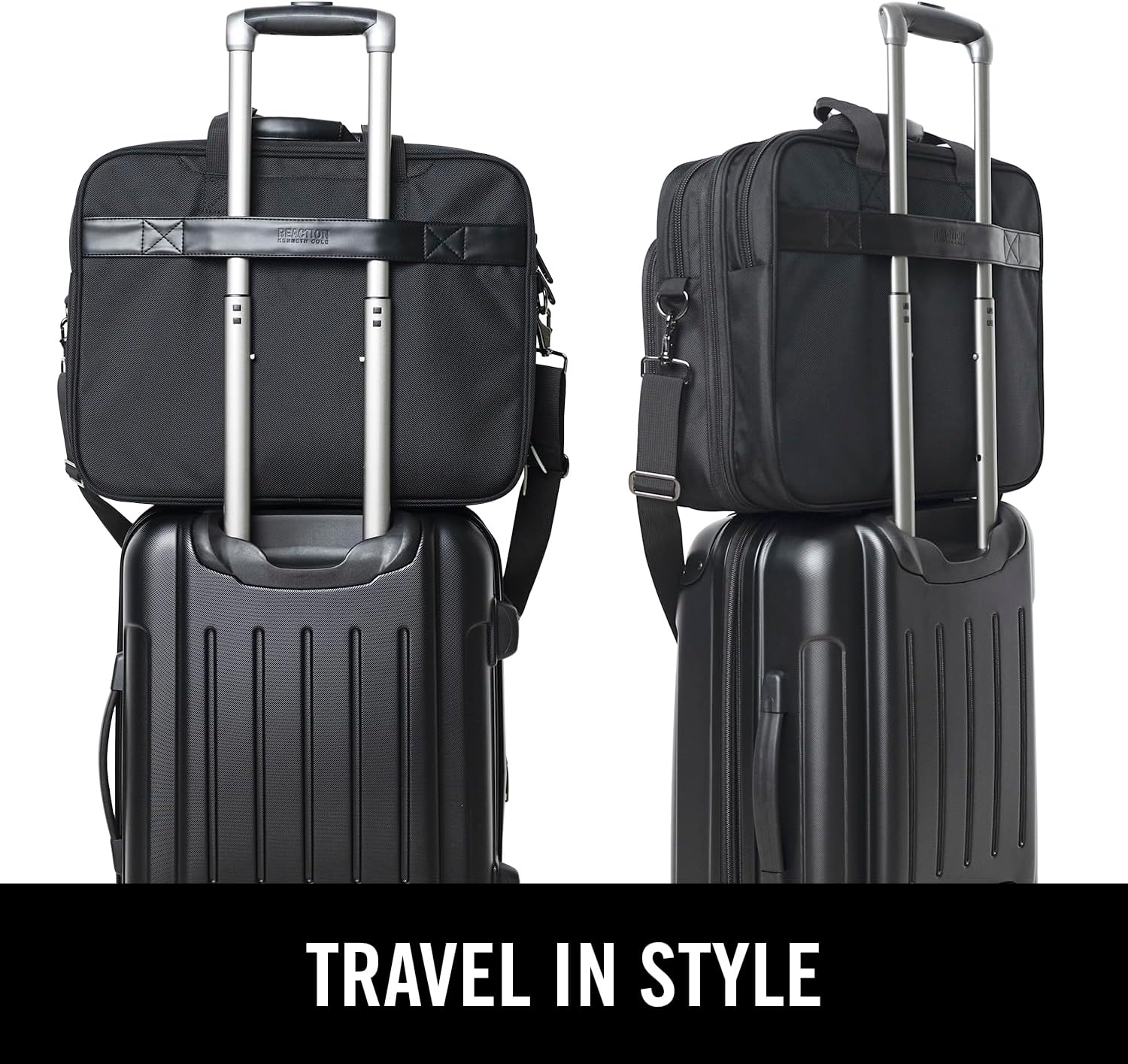 Kenneth Cole Reaction Keystone 1680d Polyester Dual Compartment 17' Laptop Business Portfolio, Black