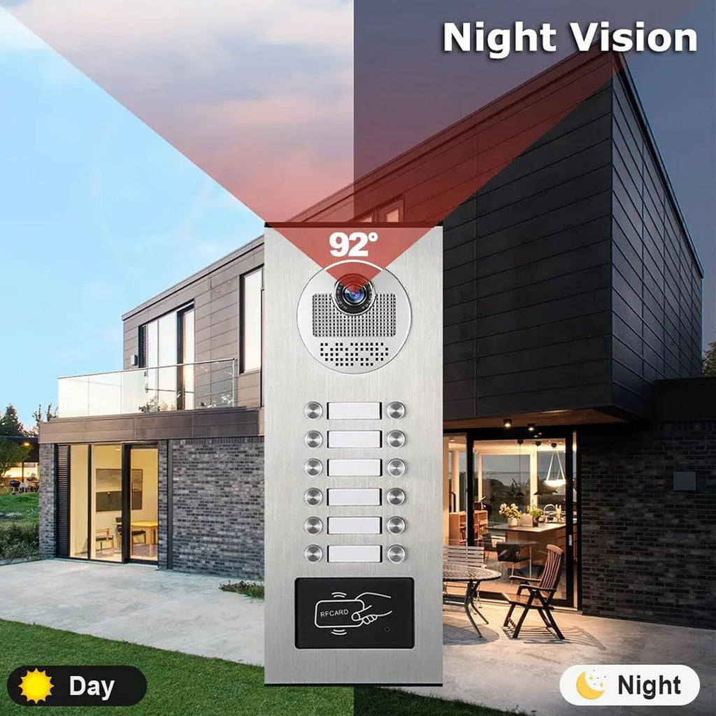 Wired Apartment Video Intercom System,1080P HD Video Doorbell, Compatible with 12 Units 7-inch Touchscreen,Supports Motion Detection,Two-Way Audio,Tuya Smart Home