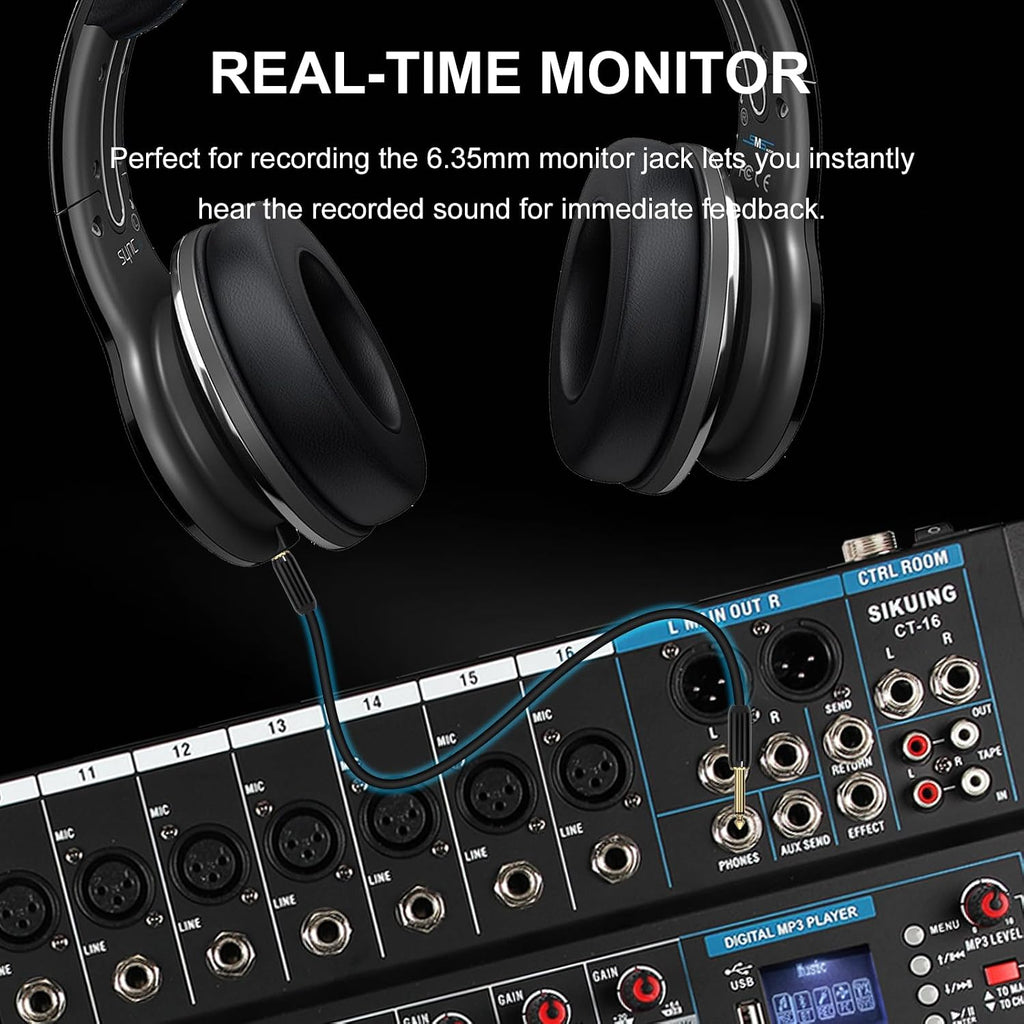16 Channel Audio Interfacer Sound Board Mixer DJ Mixer 16-Bit DSP Effect USB Audio Mixer +48V Phantom Power Bluetooth Mixer for Karaoke Studio Streaming Recording,Live Streaming