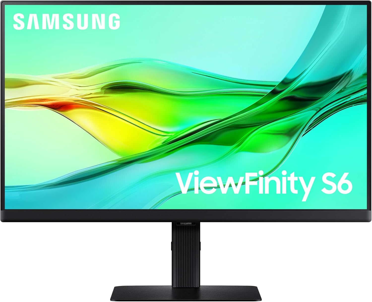 SAMSUNG 24' ViewFinity S6 (S60UD) Series QHD High Resolution Computer Monitor, 100Hz, HDR10, USB-C, Built-In LAN Port, Daisy Chain Support, Easy Setup, Height Adjustable Stand, LS24D606UANXZA, 2024