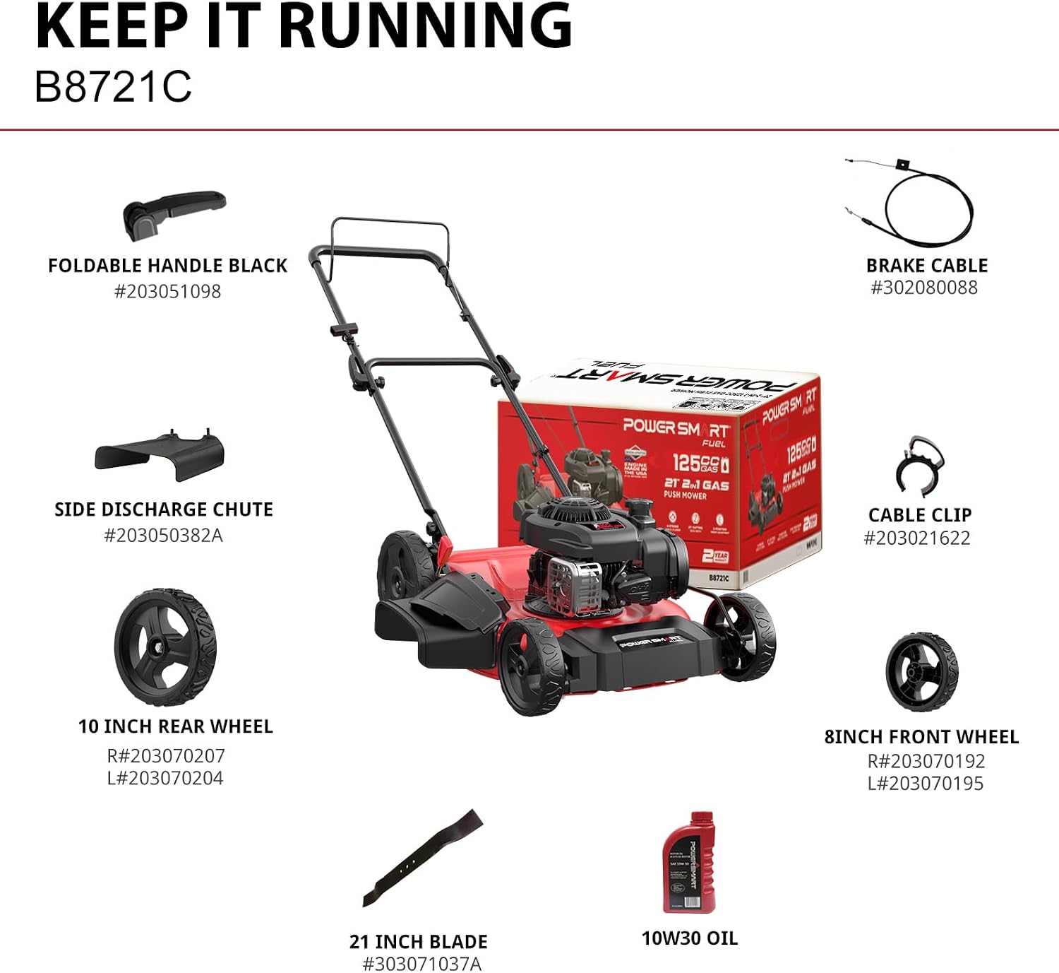 PowerSmart 21 in. Gas Lawn Mower with 125cc Briggs and Stratton E300 Engine, 2-in-1 Push Mower with Mulching & Side-Discharge