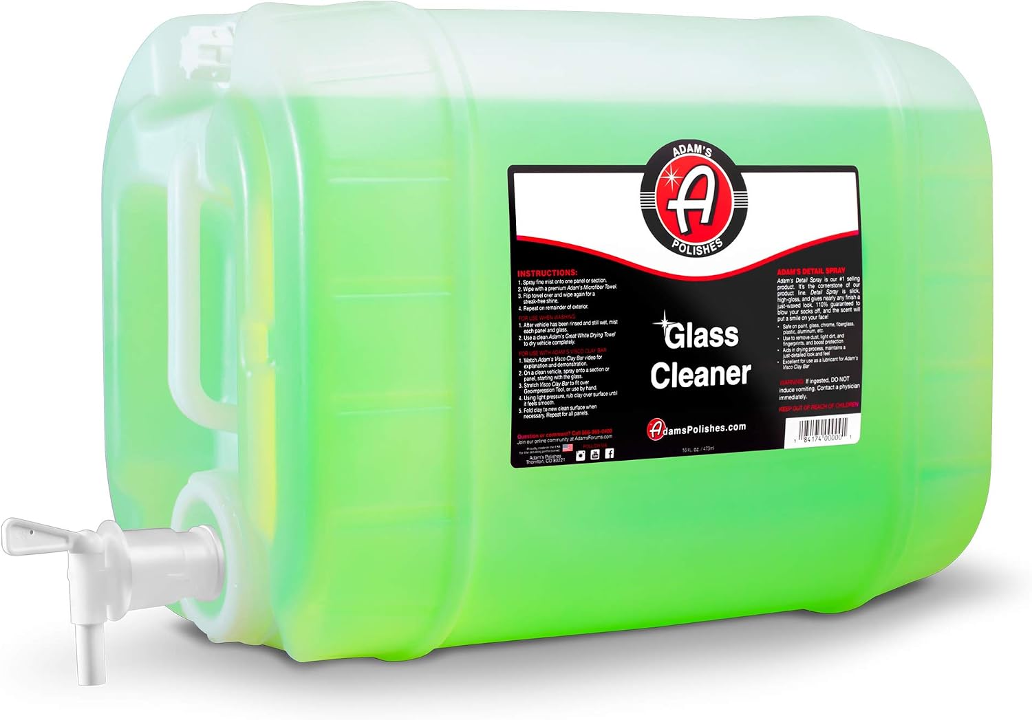Adam's Polishes Glass Cleaner - Car Window Cleaner | Car Wash All-Natural Streak Free Formula for Car Cleaning | Safe On Tinted & Non-Tinted Glass | Won't Strip Car Wax or Paint Protection
