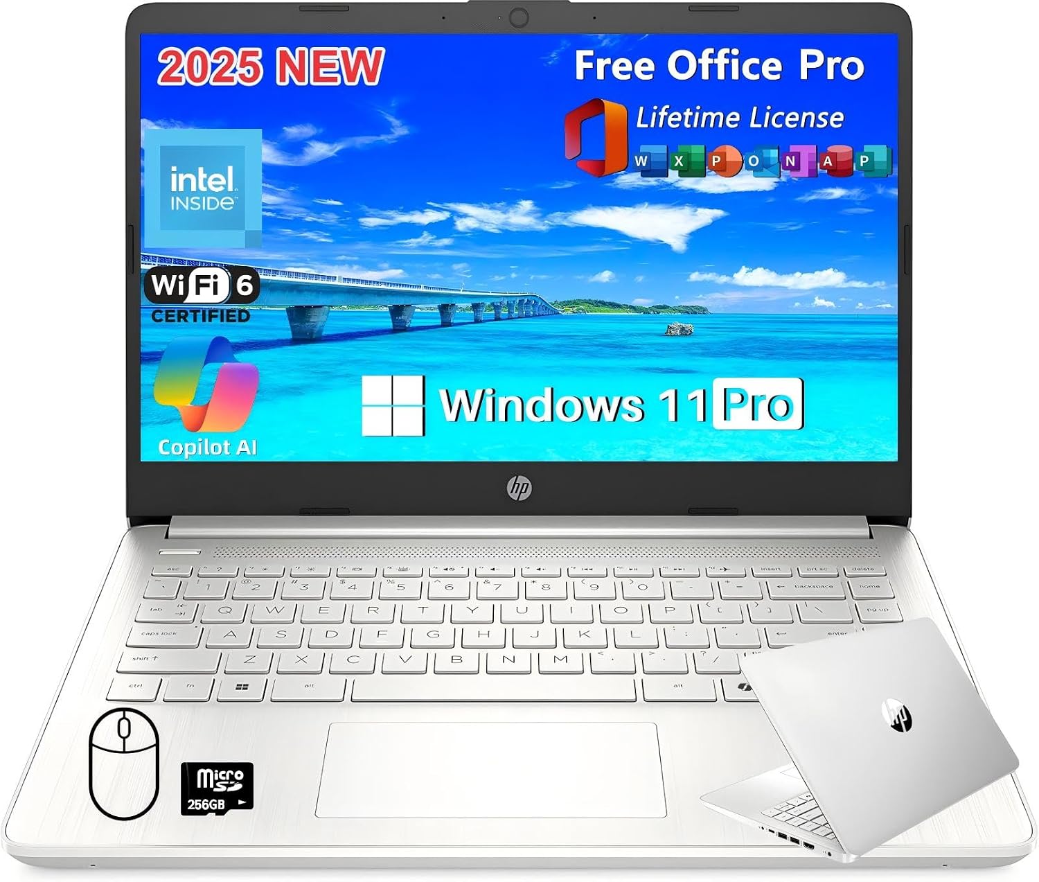 HP 2025 Latest 14' HD Laptop Computer, Intel Processor N150, 16 GB RAM, 384 GB Storage(128GB UFS+256GB MSD), with Office Lifetime License, Copilot AI, Wi-Fi 6, Webcam, Windows 11 Pro, w/Accessories