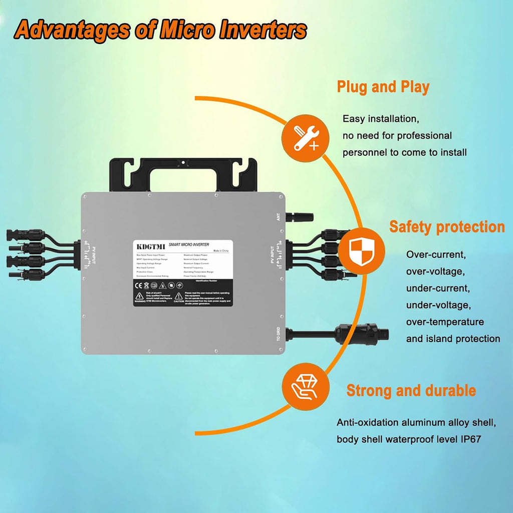 GTMI-2000W Micro Inverter, Solar Grid-Connected System, IP67 Waterproof, Automatic Identification, Balcony Power Generation, DC to AC