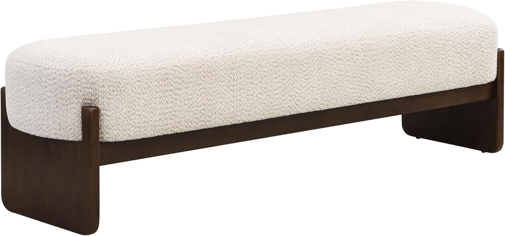 Christopher Knight Home Arden Minimalist Style Rectangular Loop Yarn Fabric Ottoman Bench, Rubberwood Frame, Entryway Bench, Living Room Sofa Extra Seat, End of Bed Footstool, Beige+Brown