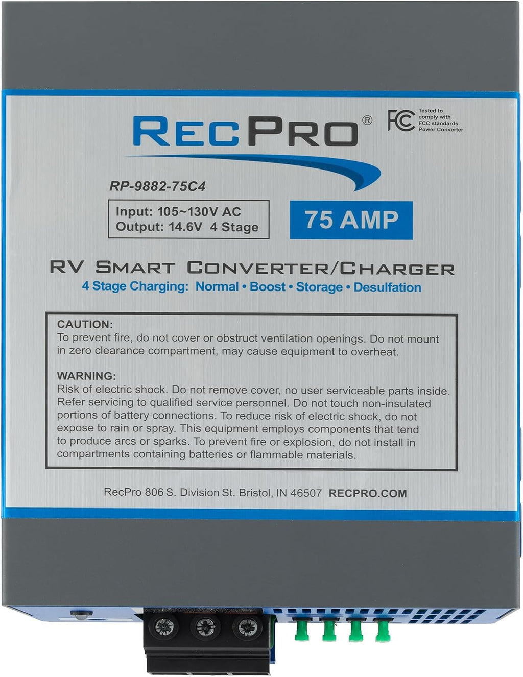 RecPro RV Converter 75 Amp | RV Power Converter & Battery Charger | 4 Stage Smart Charging | 120VAC to 12VDC | 13V to 16.5V Operating Range