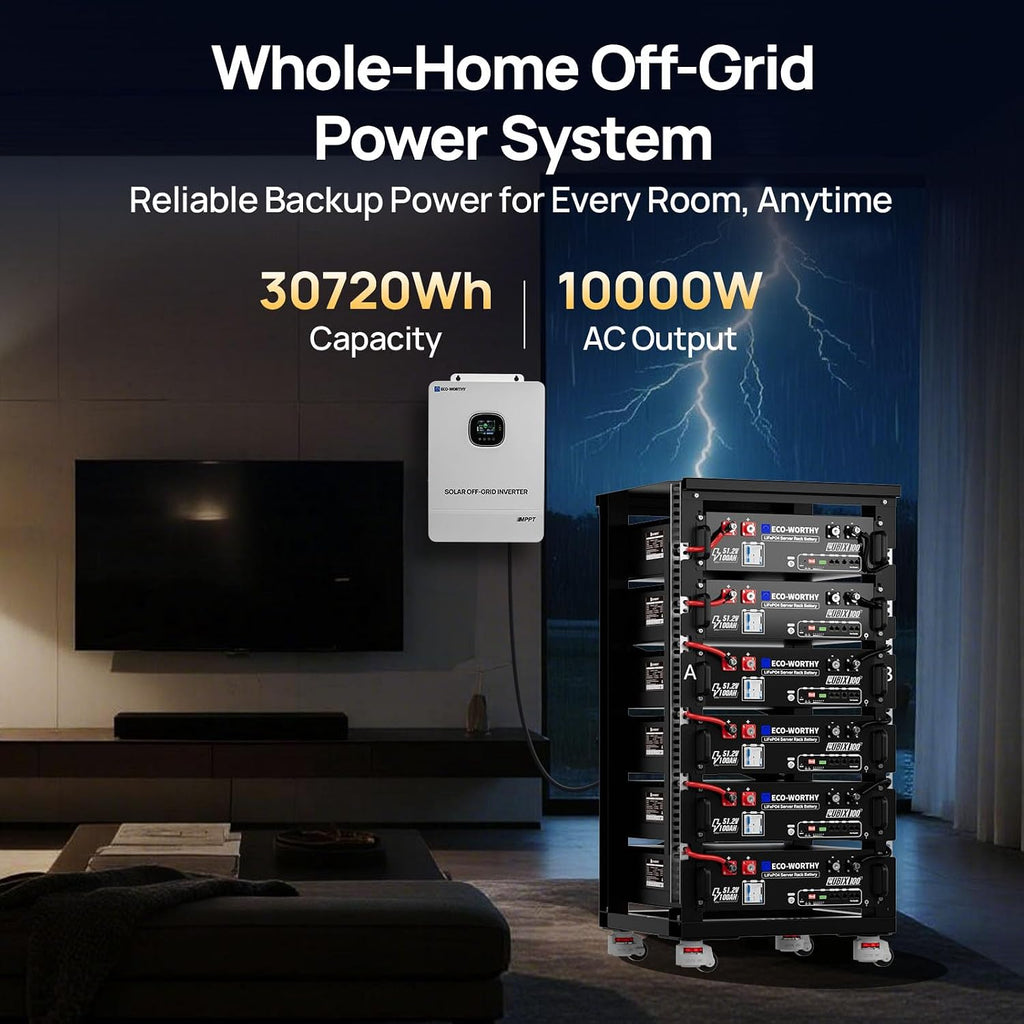 ECO-WORTHY Home Power Station Backup Power,10000W AC Output+30720Wh LiFePO4 Battery with Communication Bluetooth WiFi+6-Layer Movable Server Cabinet for Home Backup,Emergency,Solar System Components